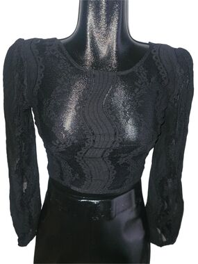 Forever 21 Black Lace Long-Sleeve Sheer Women's Crop Top Size S